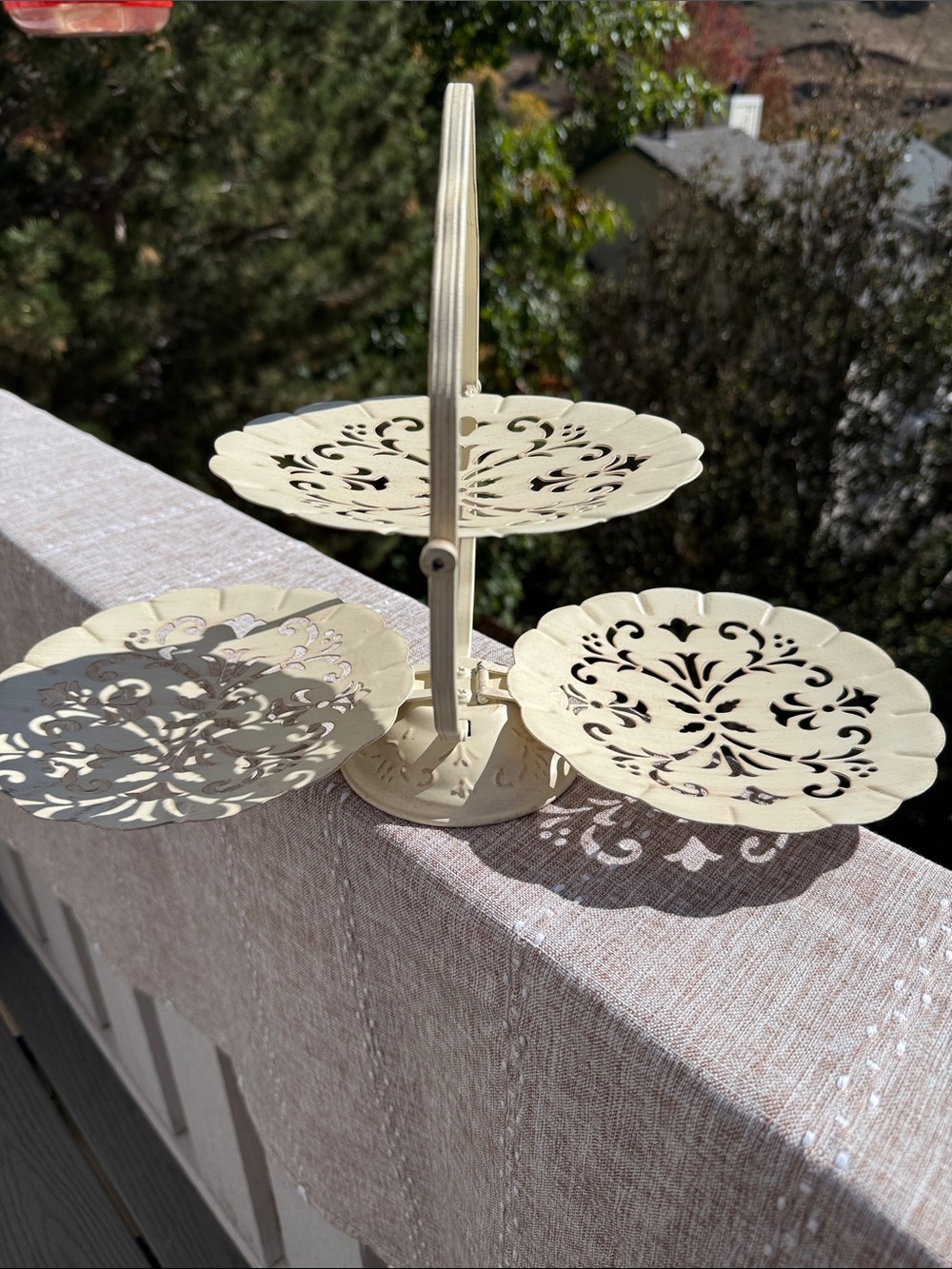 Vintage White Metal 3-Tier Folding Serving Tray – Floral Filigree Shabby Chic
